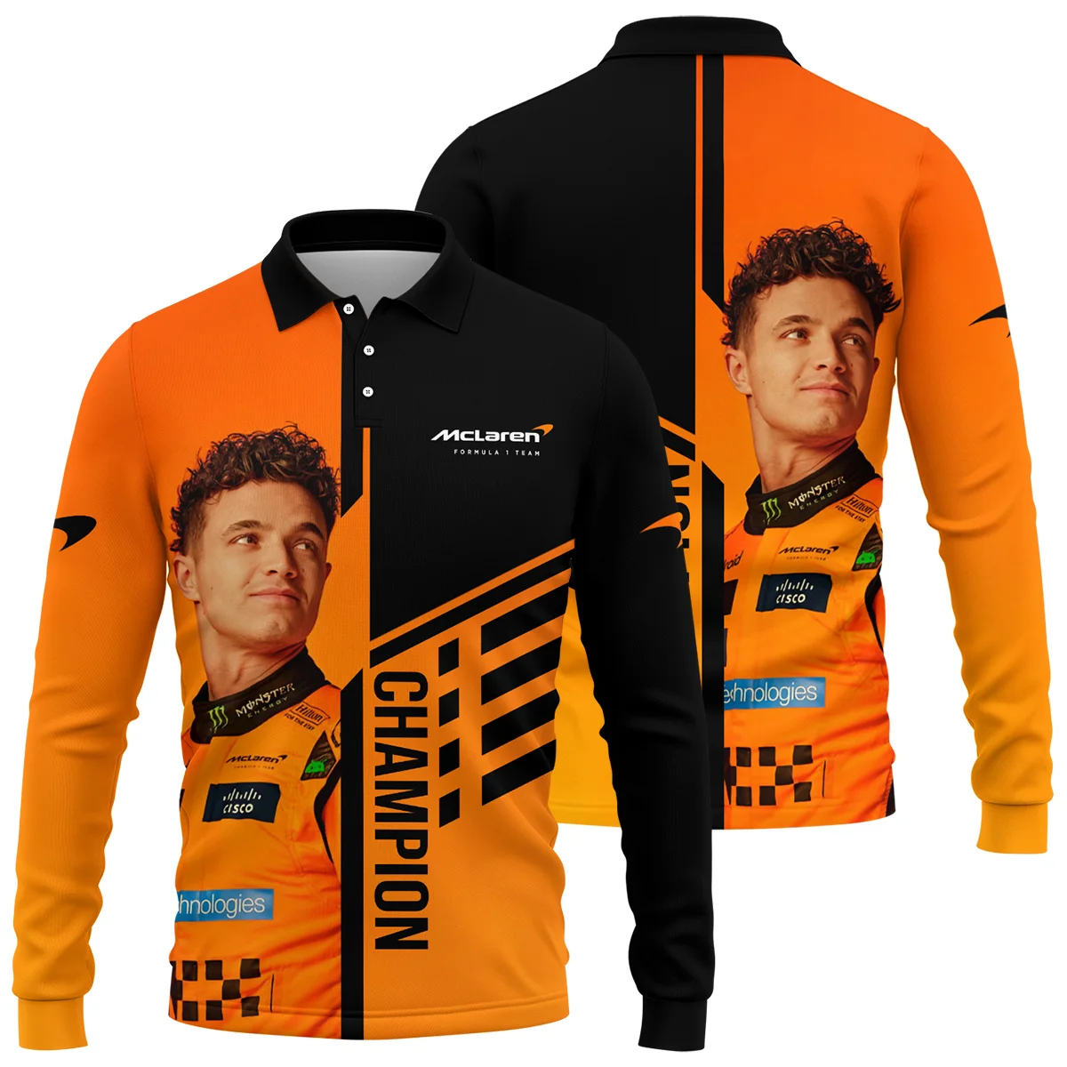 2025 World Champion Lando Norris McLaren F1 Team Long Polo Shirt BLNRWDCA3LPL - Motorsport Apparel