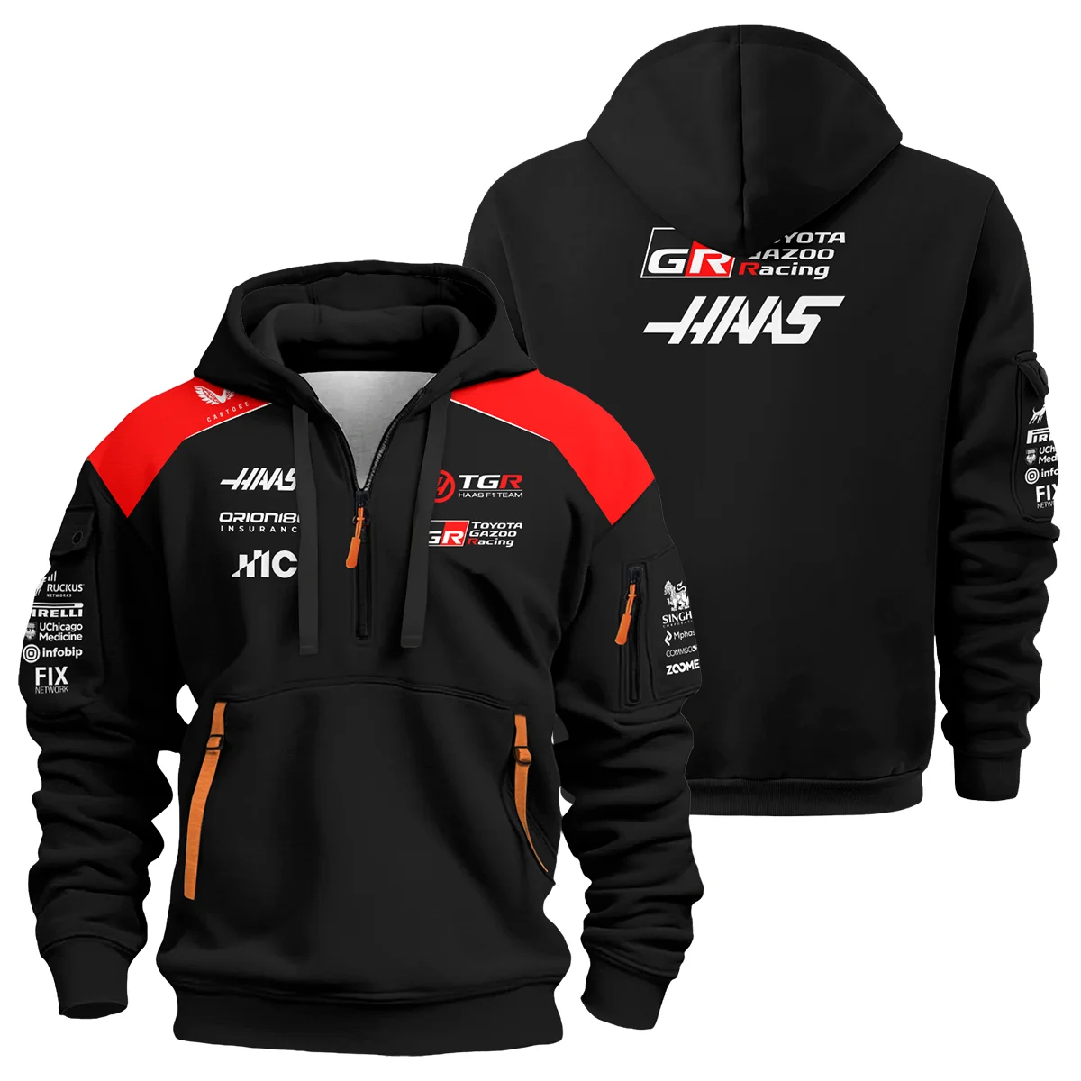 2026 Haas F1 Teamwear Hoodie Half Zip BLVAHAAS9226A1HDF - Black - Motorsport Lifestyle Wear
