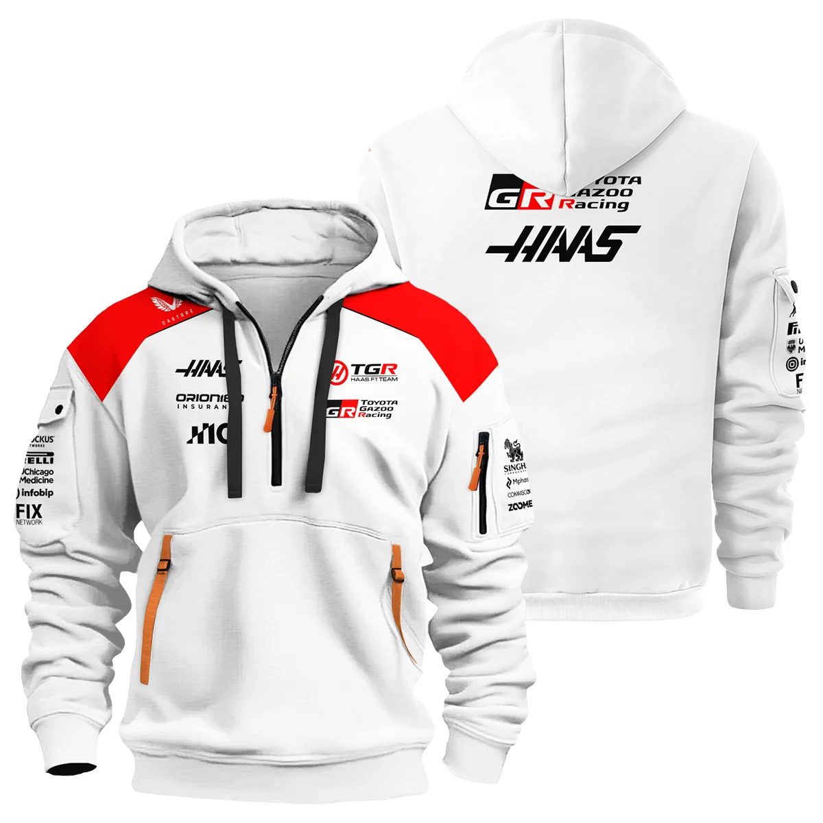 2026 Haas F1 Teamwear Hoodie Half Zip BLVAHAAS9226A2HDF - White - Race Day Design