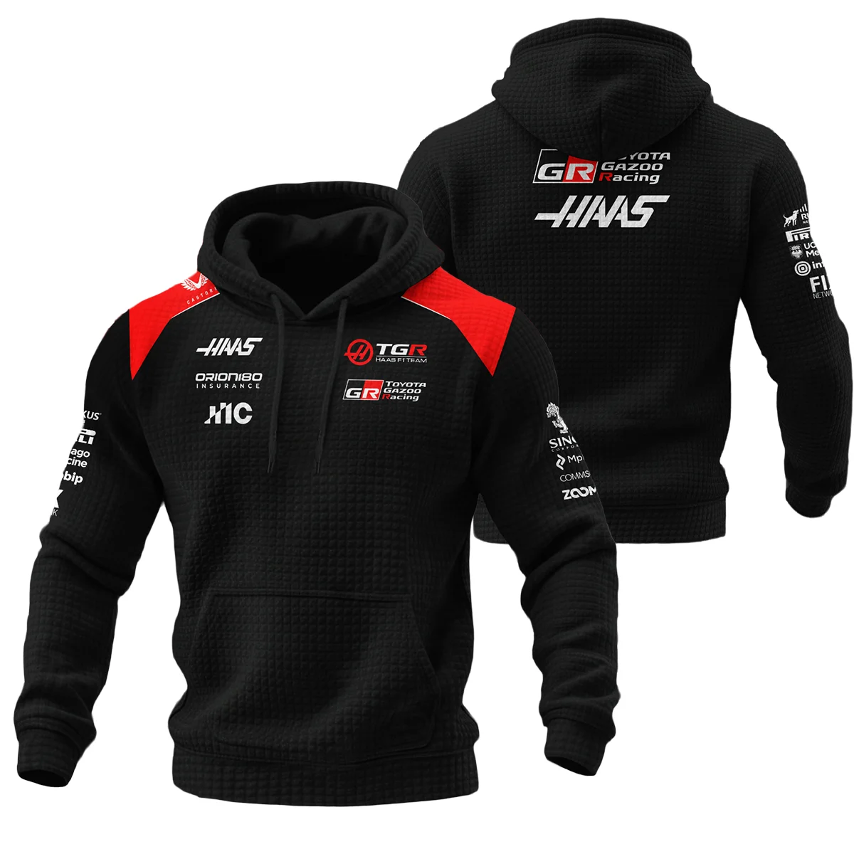 2026 Haas F1 Teamwear Hoodie Quilted Waffle BLVAHAAS9226A1HQW - Black - Motorsport Apparel