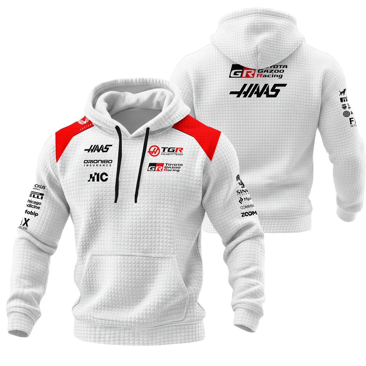 2026 Haas F1 Teamwear Hoodie Quilted Waffle BLVAHAAS9226A2HQW - White - Racing Lifestyle Clothing