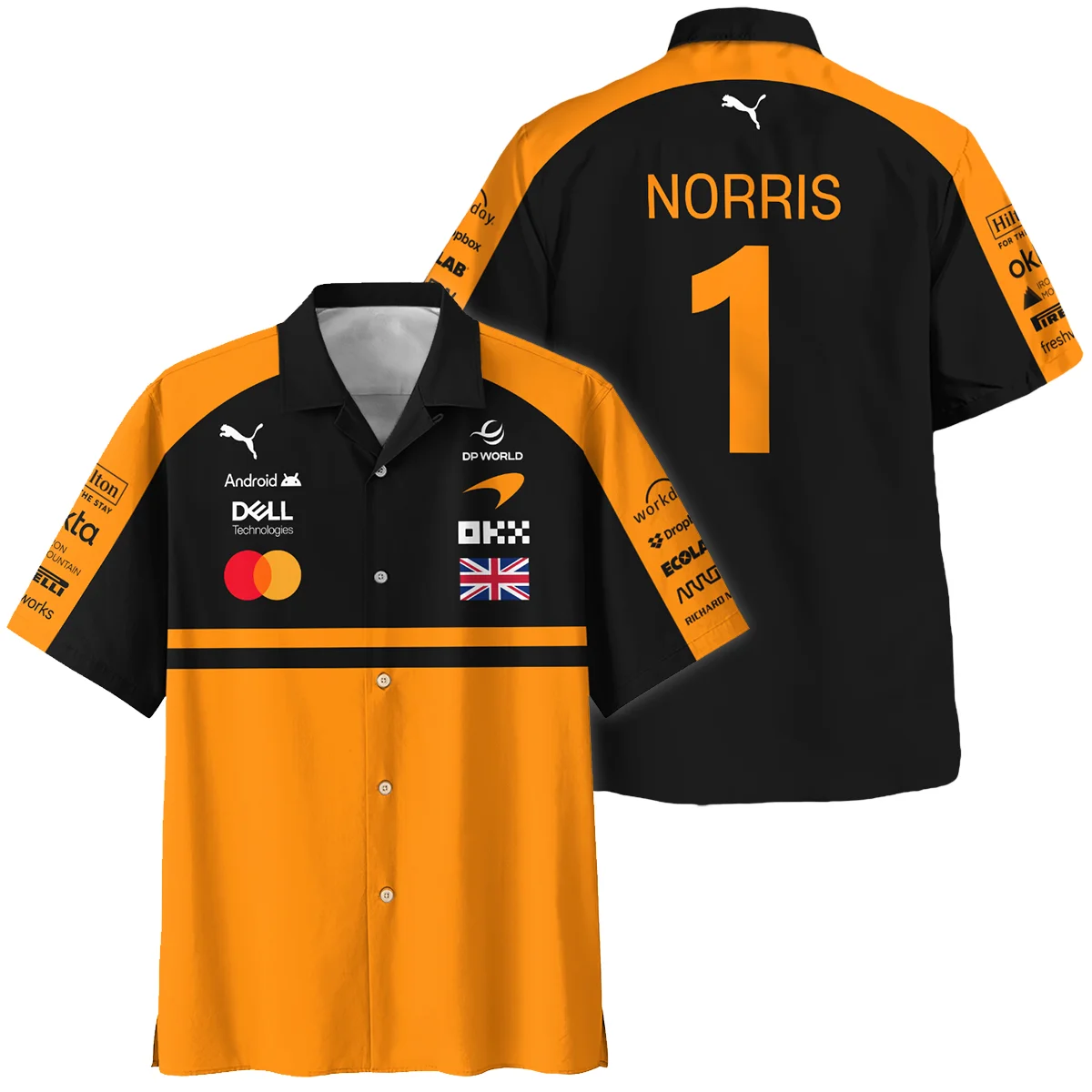 2026 Lando Norris McLaren F1 Teamwear Hawaiian Shirt BLNR26126A1HW - Orange - Pit Lane Clothing