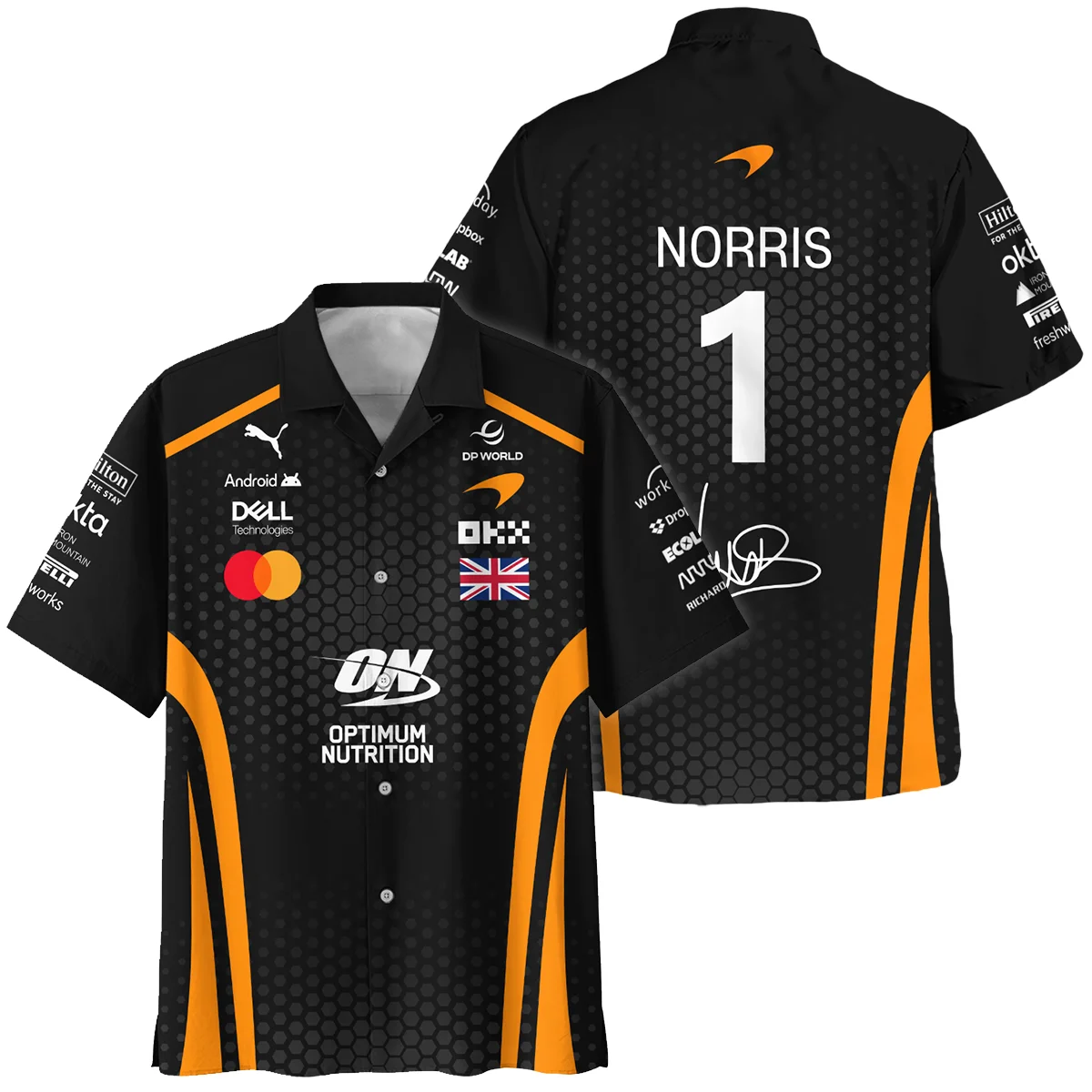2026 Lando Norris McLaren F1 Teamwear Hawaiian Shirt BLNR26226A1HW - Orange - Motorsport Apparel