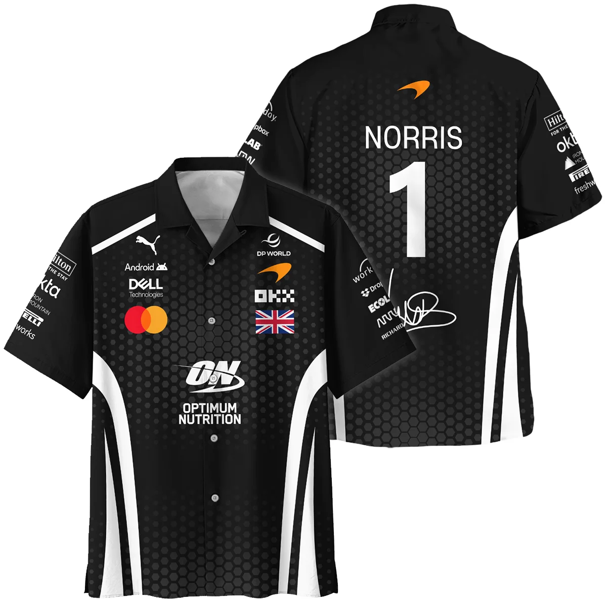 2026 Lando Norris McLaren F1 Teamwear Hawaiian Shirt BLNR26226A2HW - White - Racing Lifestyle Clothing