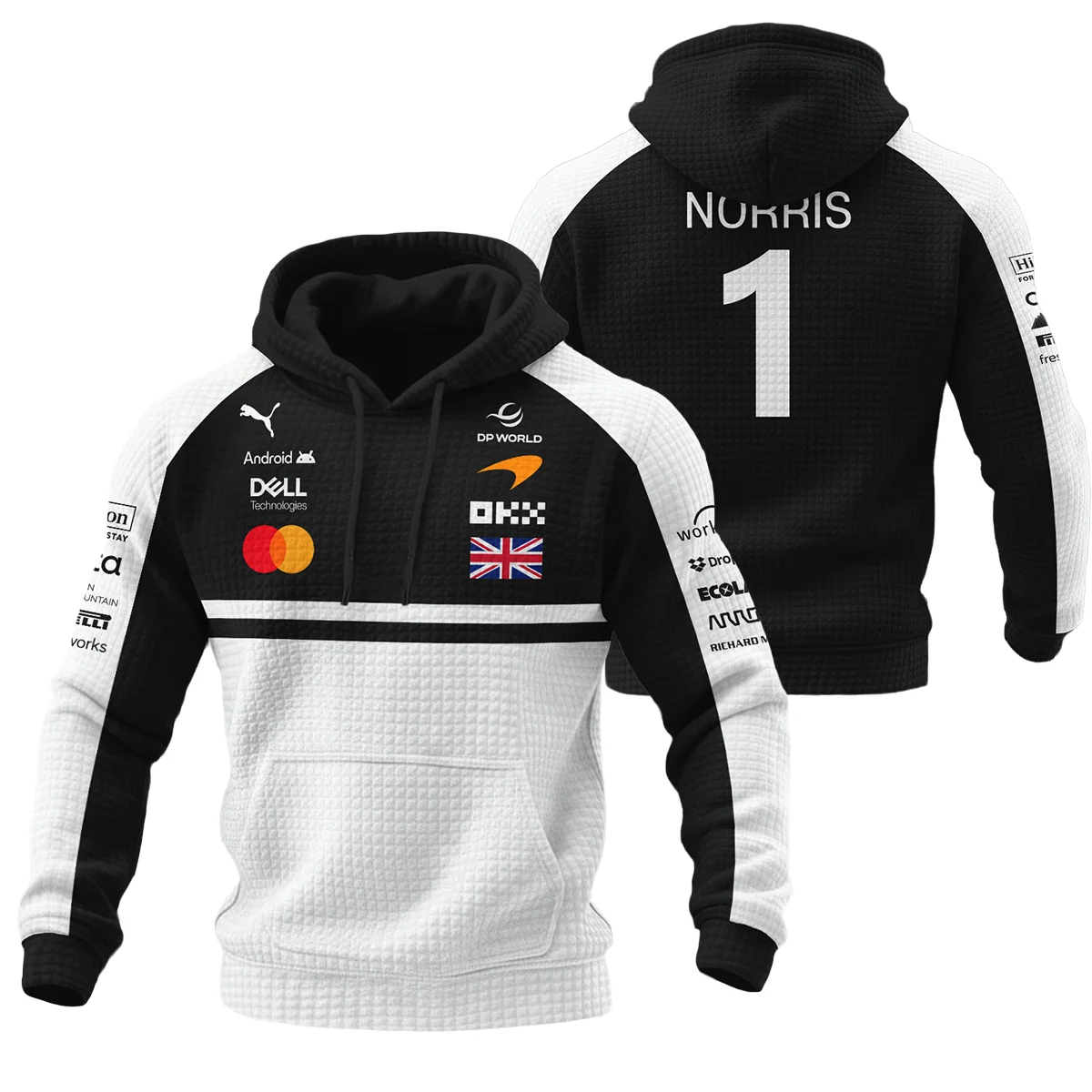 2026 Lando Norris McLaren F1 Teamwear Hoodie Quilted Waffle BLNR26126A2HQW - White - Motorsport Lifestyle Wear