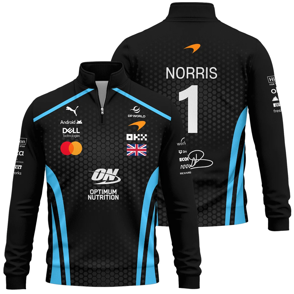 2026 Lando Norris McLaren F1 Teamwear Quarter Zip Sweatshirt BLNR26226A3QZS - Cyan - F1 Fan Gear