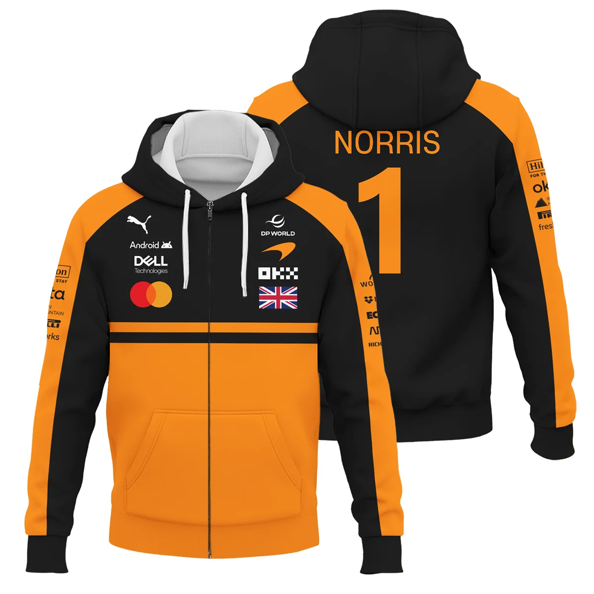 2026 Lando Norris McLaren F1 Teamwear Zipper Hoodie BLNR26126A1ZHD - Orange - Trackside Outfit