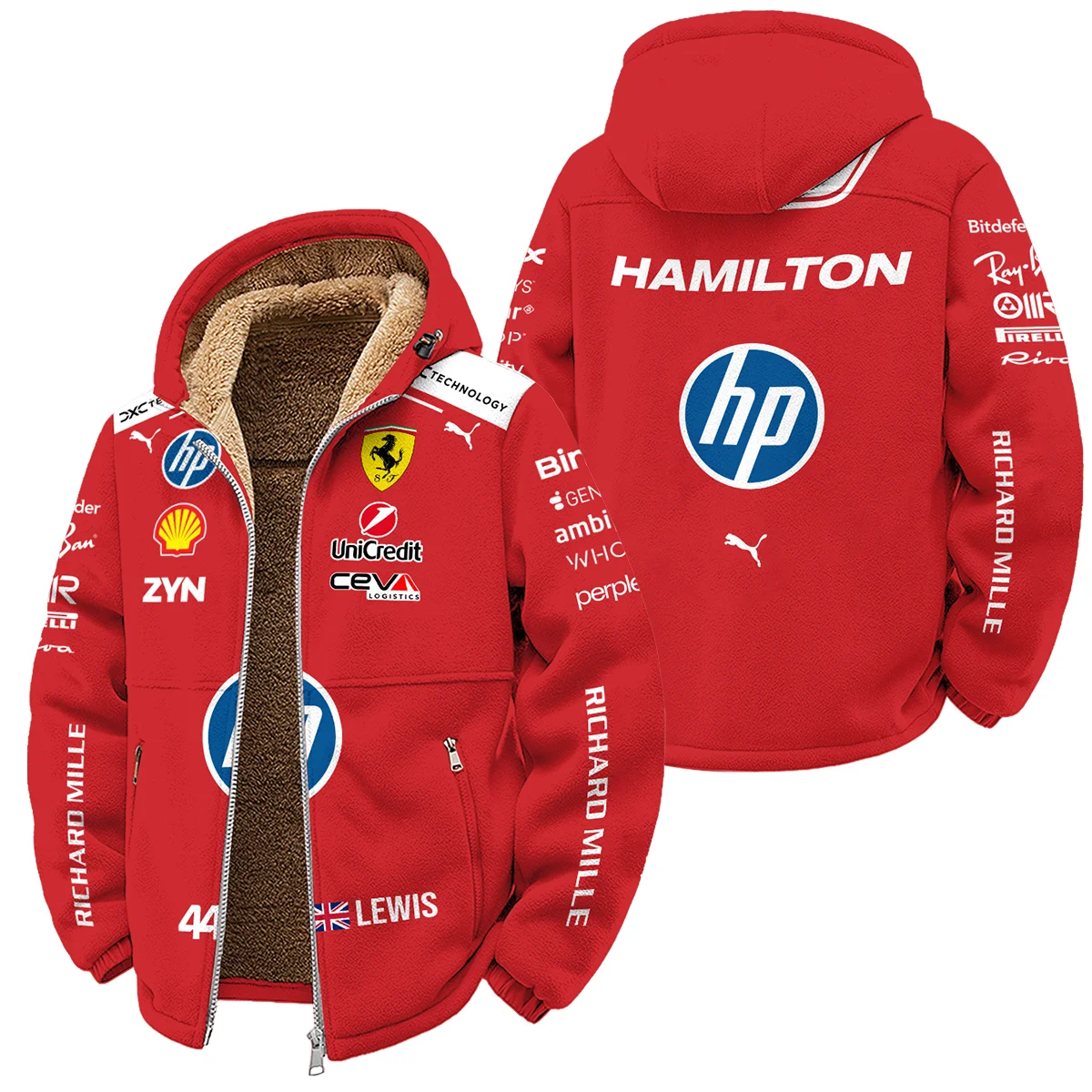 2026 Lewis Hamilton Ferrari F1 Teamwear Winter Fleece Jacket BLVAFRR2226A3WFJ