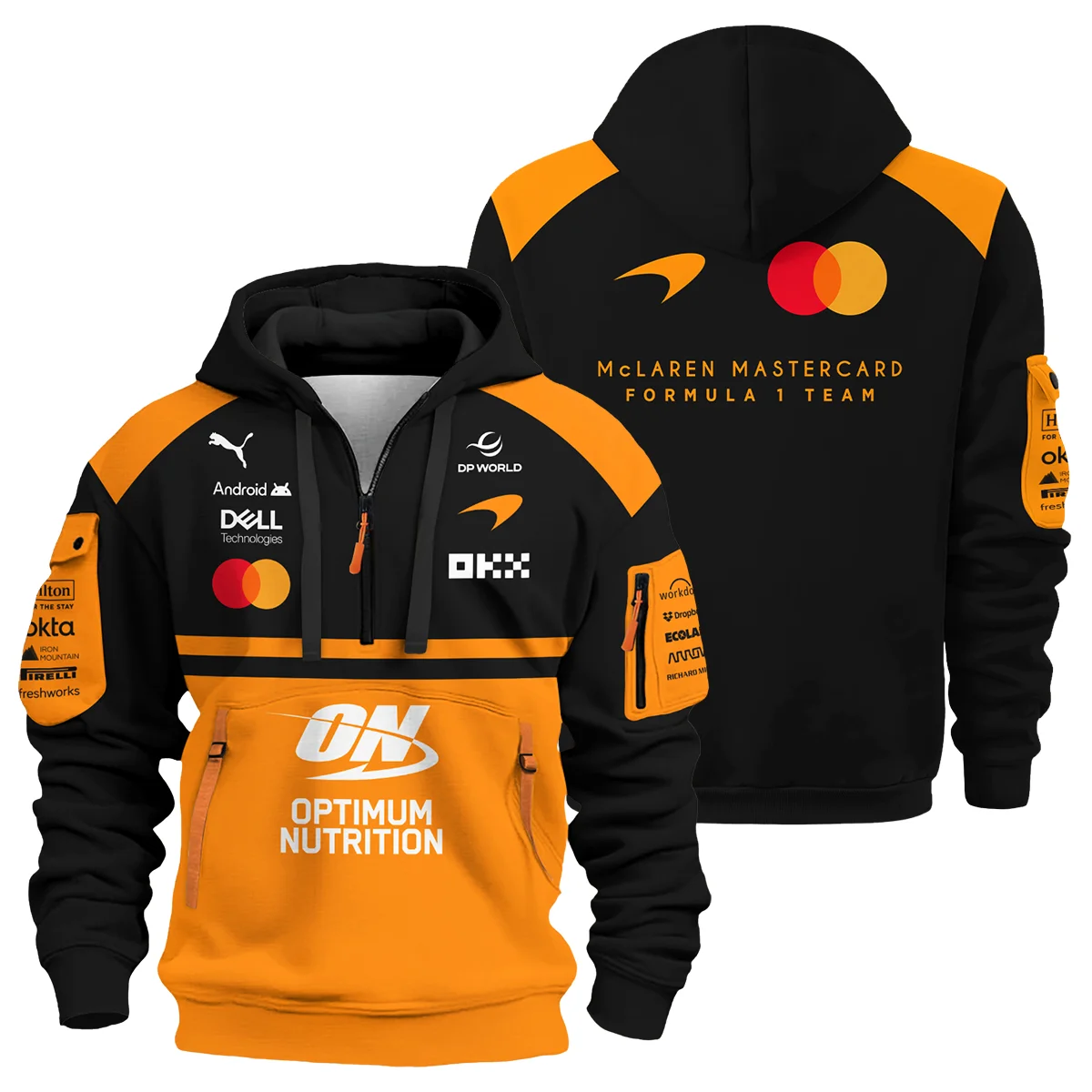 2026 McLaren F1 Teamwear For Fans Hoodie Half Zip BLMCL25126A1HDF - Orange - Motorsport Lifestyle Wear