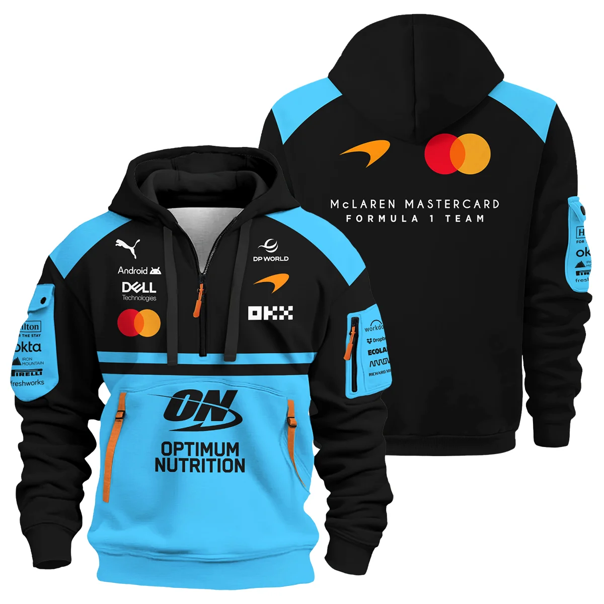 2026 McLaren F1 Teamwear For Fans Hoodie Half Zip BLMCL25126A3HDF - Cyan - Motorsport Apparel