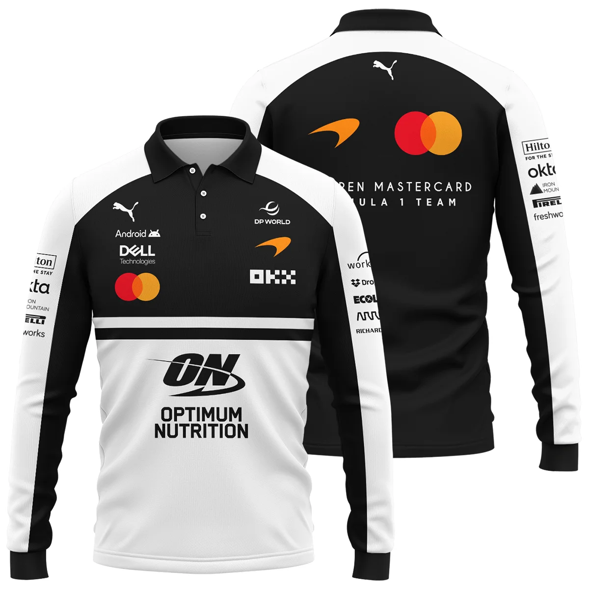 2026 McLaren F1 Teamwear For Fans Long Polo Shirt BLMCL25126A2LPL - White - Formula Racing Apparel