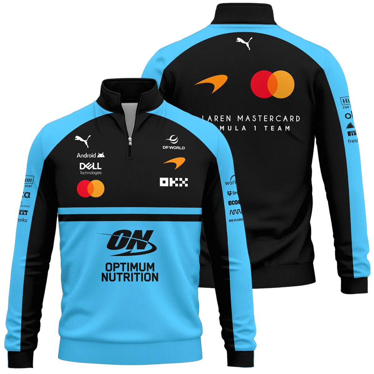 2026 McLaren F1 Teamwear For Fans Quarter Zip Sweatshirt BLMCL25126A3QZS - Cyan - Trackside Outfit