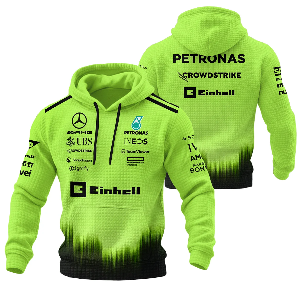 2026 Mercedes F1 Teamwear Hoodie Quilted Waffle BLVAMER1226A5HQW - Green - F1 Fan Gear