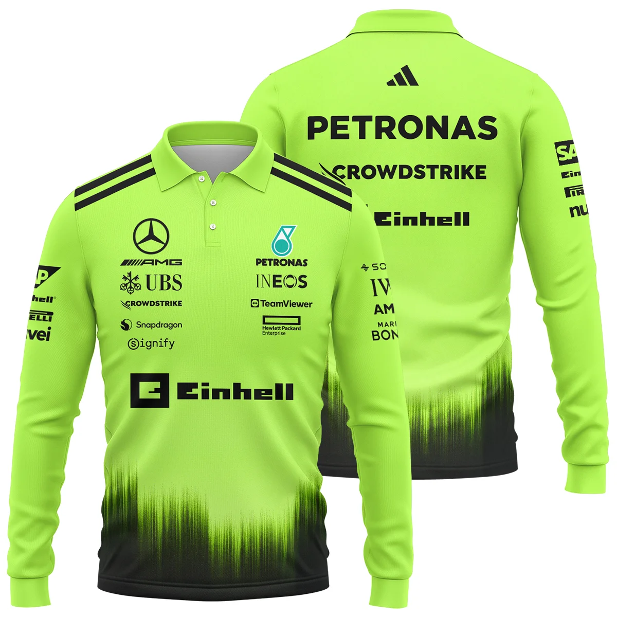 2026 Mercedes F1 Teamwear Long Polo Shirt BLVAMER1226A5LPL - Green - Motorsport Lifestyle Wear