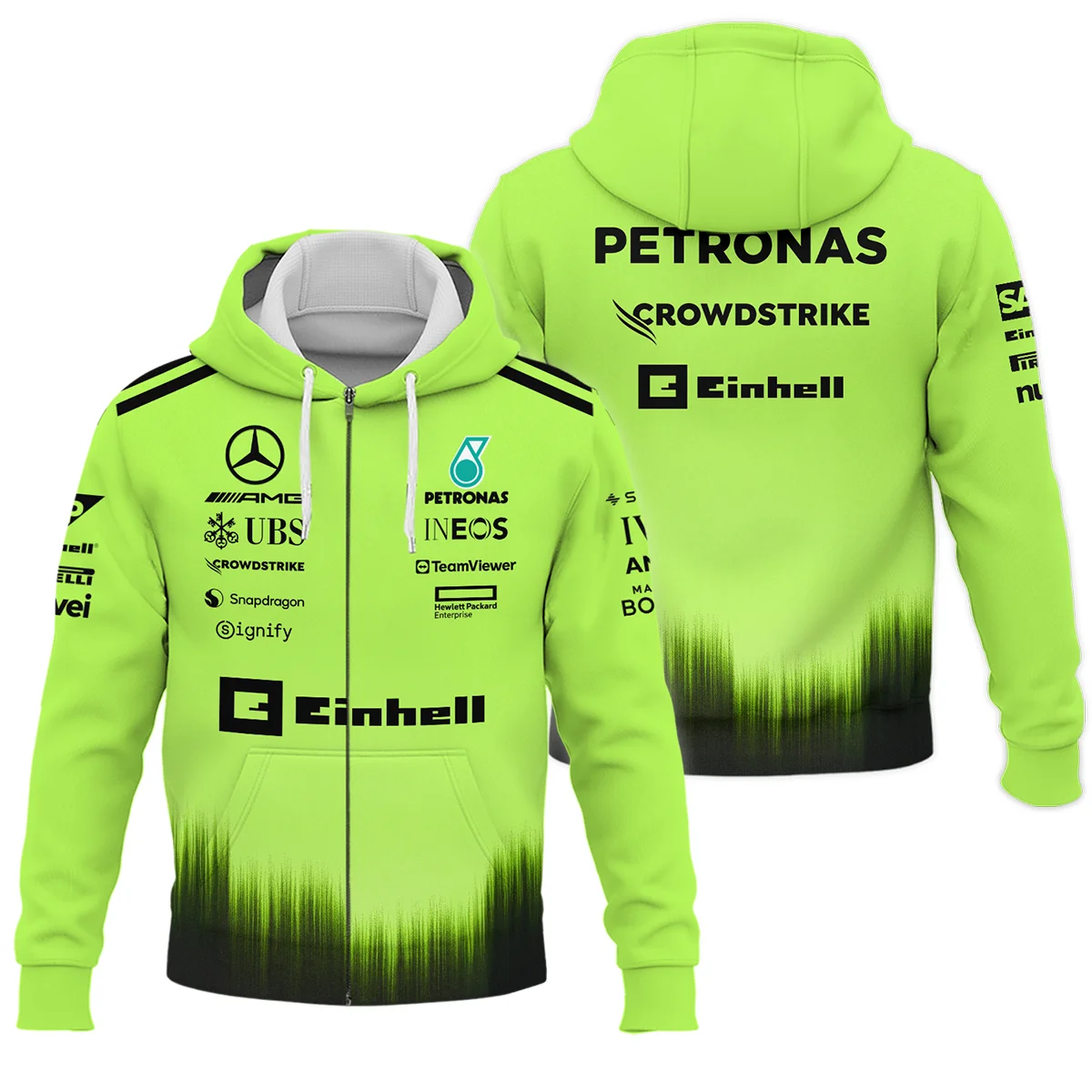 2026 Mercedes F1 Teamwear Zipper Hoodie BLVAMER1226A5ZHD - Green - Racing Lifestyle Clothing