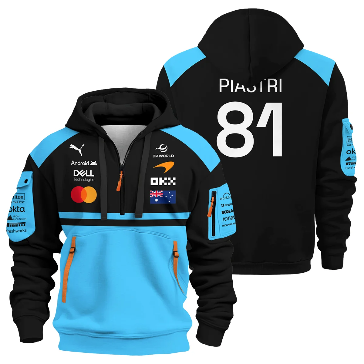 2026 Oscar Piastri McLaren F1 Teamwear Hoodie Half Zip BLOP4226A3HDF - Cyan - Race Day Design