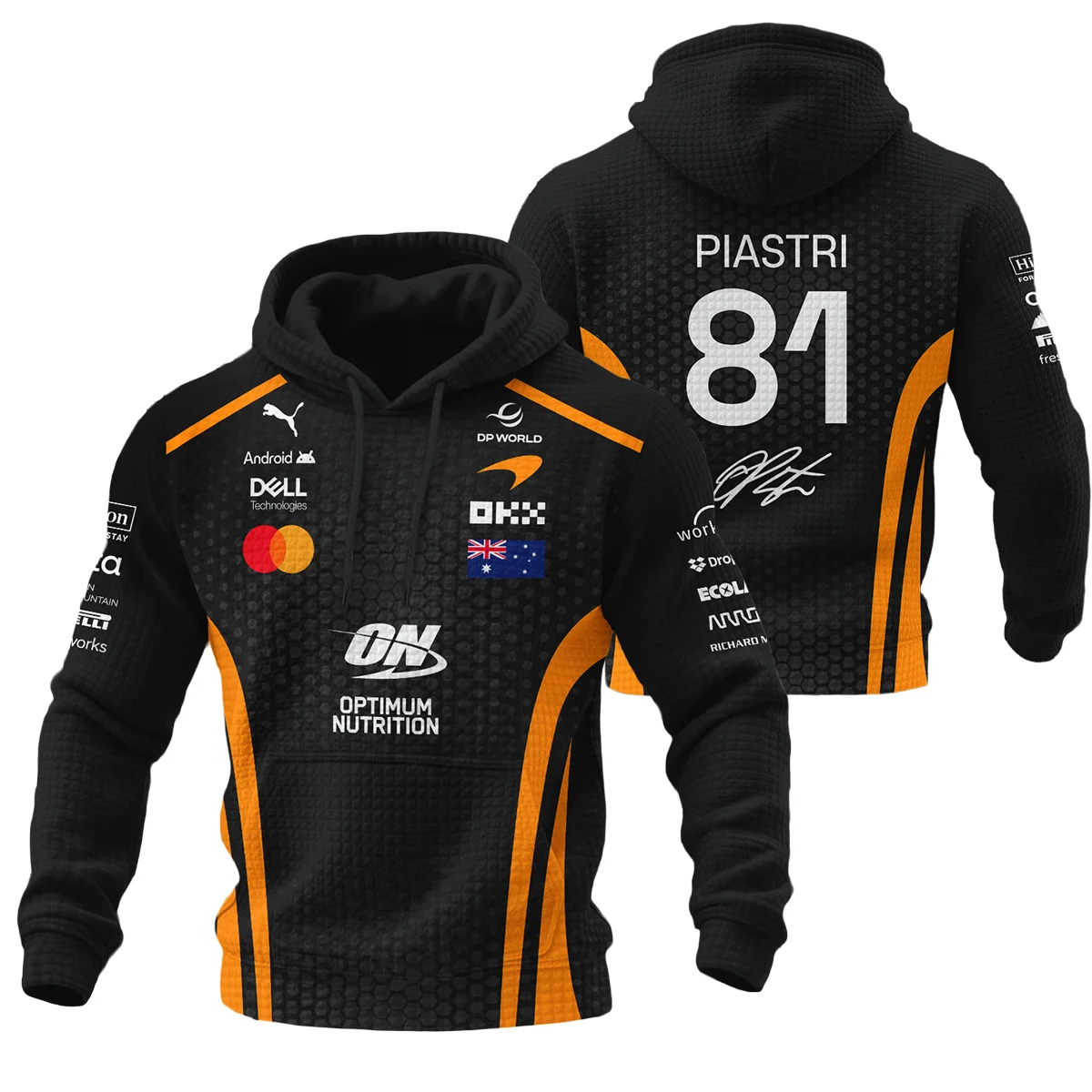 2026 Oscar Piastri McLaren F1 Teamwear Hoodie Quilted Waffle BLOP26226A1HQW - Orange - Motorsport Apparel