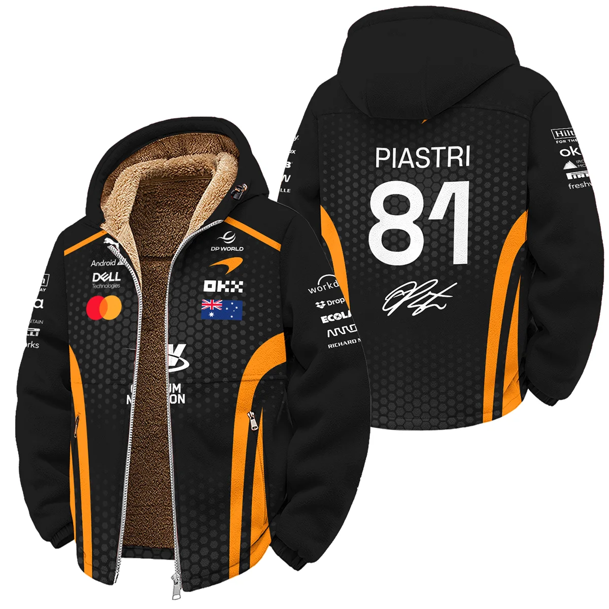 2026 Oscar Piastri McLaren F1 Teamwear Winter Fleece Jacket BLOP26226A1WFJ - Orange