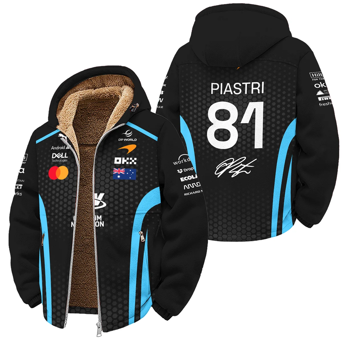 2026 Oscar Piastri McLaren F1 Teamwear Winter Fleece Jacket BLOP26226A3WFJ - Cyan