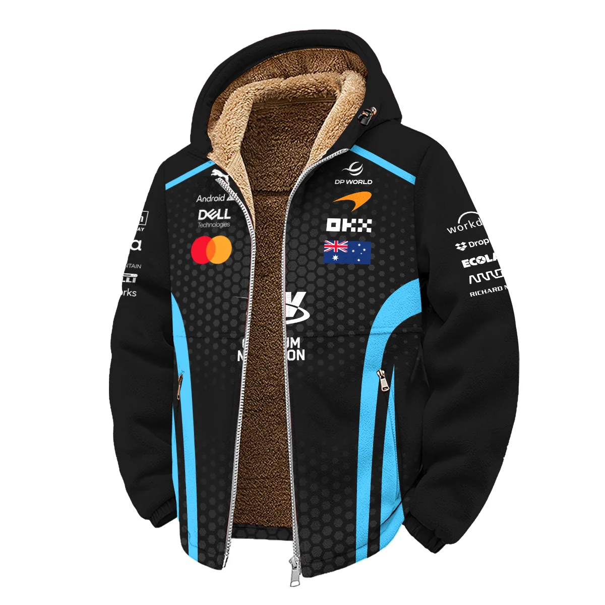 2026 Oscar Piastri McLaren F1 Teamwear Winter Fleece Jacket BLOP26226A3WFJ - Cyan - Image 2