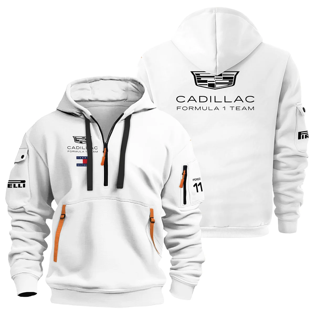 2026 Sergio Perez Cadillac F1 Teamwear Hoodie Half Zip BLVACDL9226A3HDF - White - Trackside Outfit