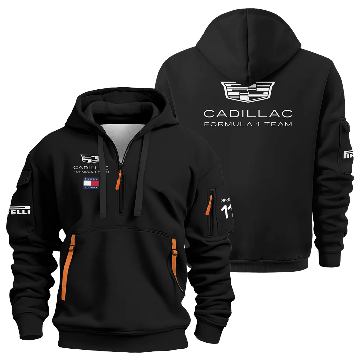 2026 Sergio Perez Cadillac F1 Teamwear Hoodie Half Zip BLVACDL9226A4HDF - Black - Race Day Outfit