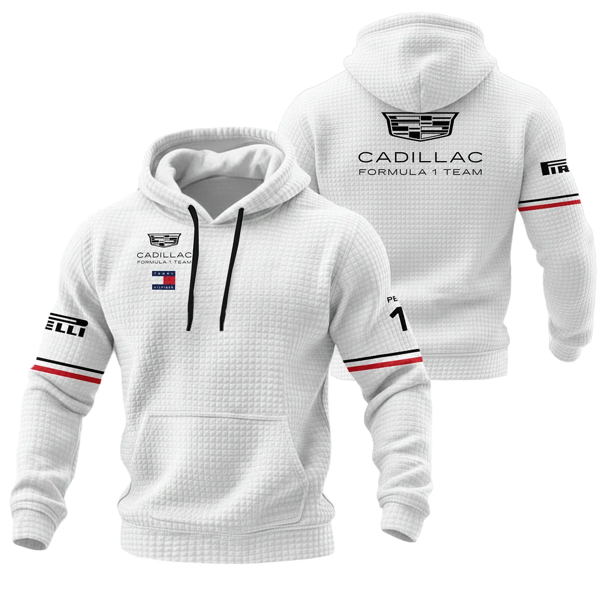 2026 Sergio Perez Cadillac F1 Teamwear Hoodie Quilted Waffle BLVACDL9226A3HQW - White - Formula Racing Apparel