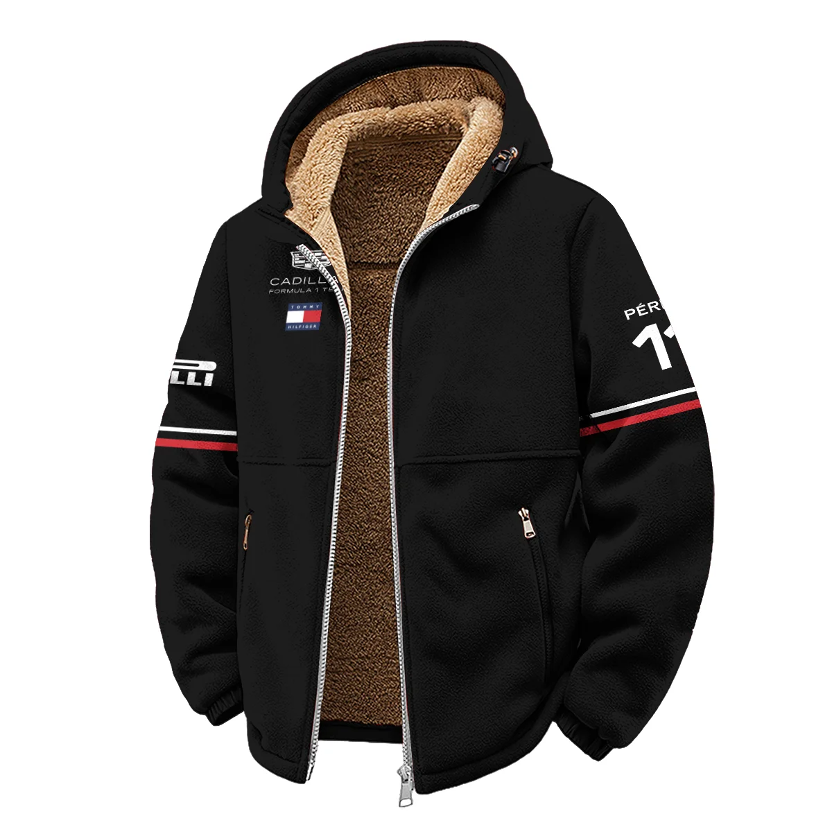 2026 Sergio Perez Cadillac F1 Teamwear Winter Fleece Jacket BLVACDL9226A4WFJ - Black - Image 2