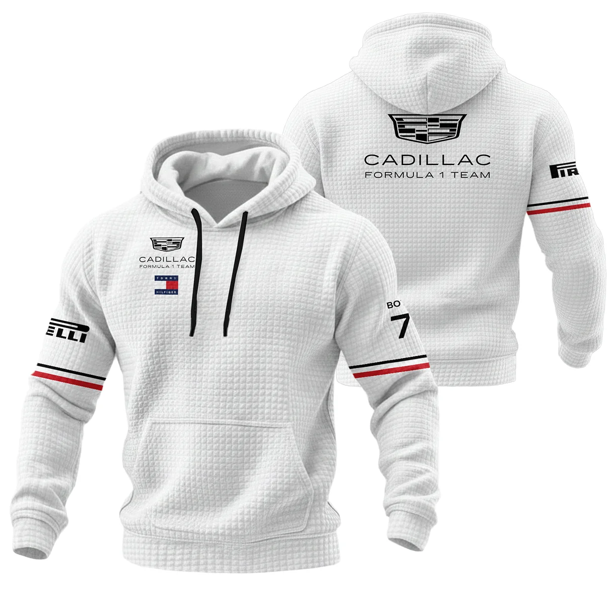 2026 Valtteri Bottas Cadillac F1 Teamwear Hoodie Quilted Waffle BLVACDL9226A1HQW - White - Motorsport Lifestyle Wear