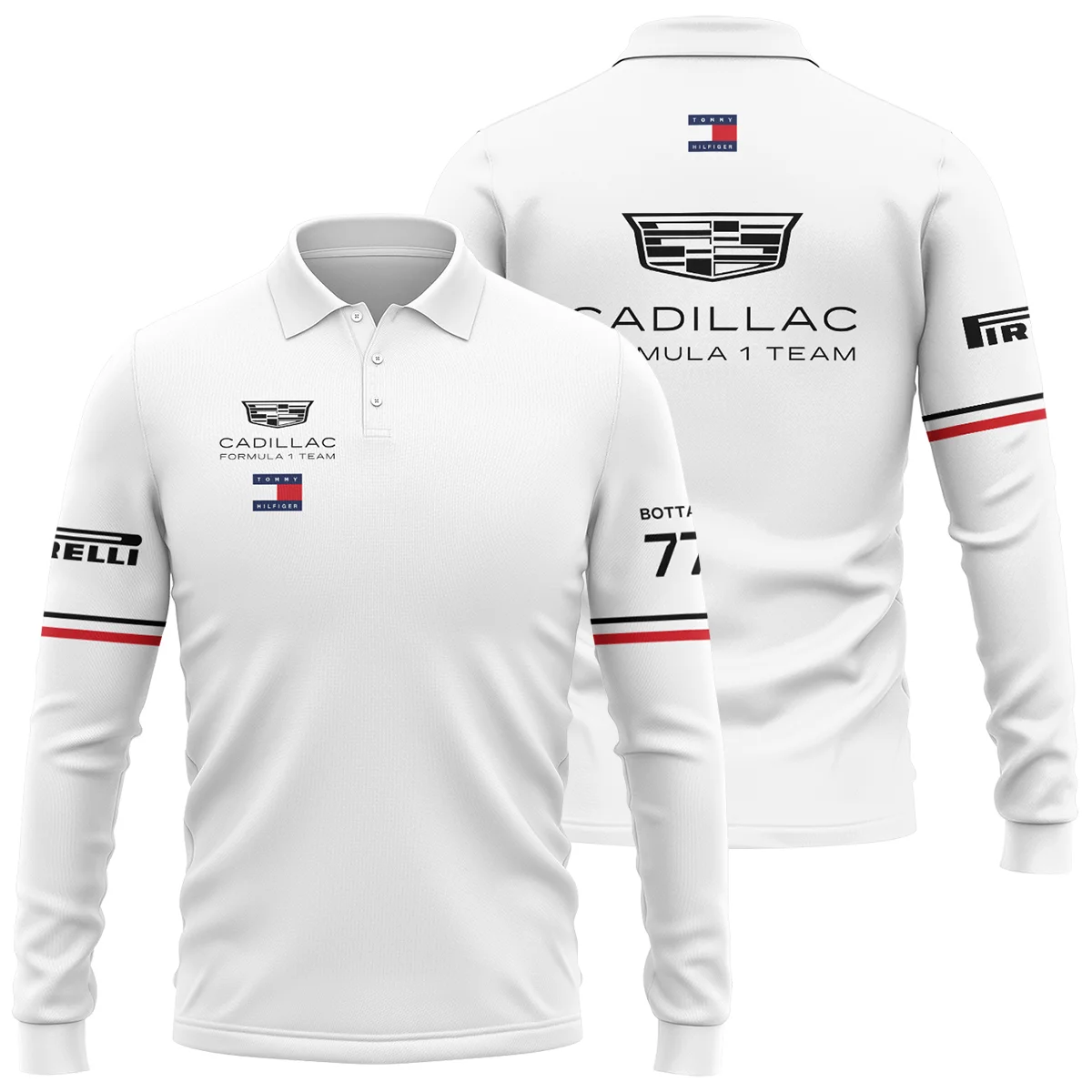 2026 Valtteri Bottas Cadillac F1 Teamwear Long Polo Shirt BLVACDL9226A1LPL - White - Motorsport Apparel