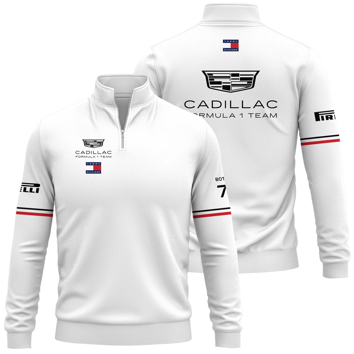 2026 Valtteri Bottas Cadillac F1 Teamwear Quarter Zip Sweatshirt BLVACDL9226A1QZS - White - Race Day Outfit