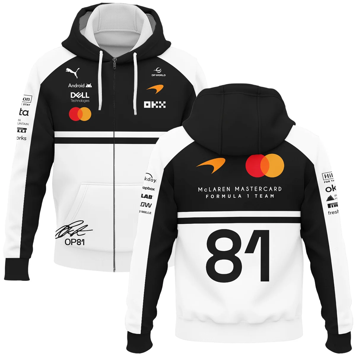 2026 Oscar Piastri 81 McLaren F1 Teamwear Zipper Hoodie BLOP25326A2ZHD - White