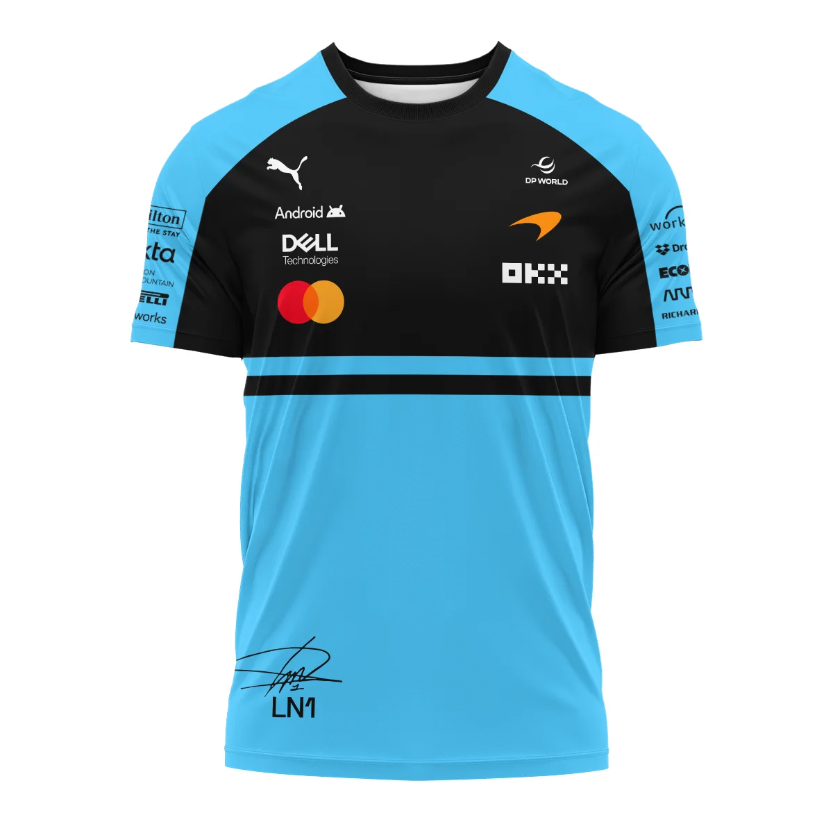 2026 Lando Norris 1 McLaren F1 Teamwear T-Shirt BLNR25326A3TS - Cyan - Image 2