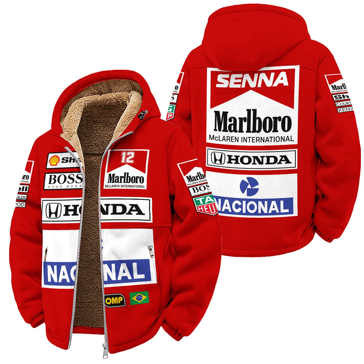 1988 Ayrton Senna Honda Race Suit Marlboro McLaren Winter Fleece Jacket BL3725A2WFJ
