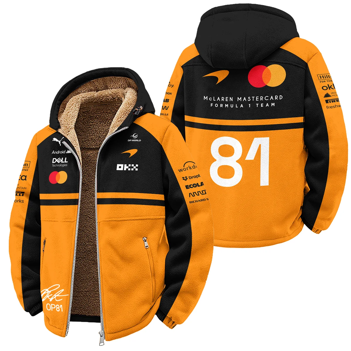 2026 Oscar Piastri 81 McLaren F1 Teamwear Winter Fleece Jacket BLOP25326A1WFJ - Orange