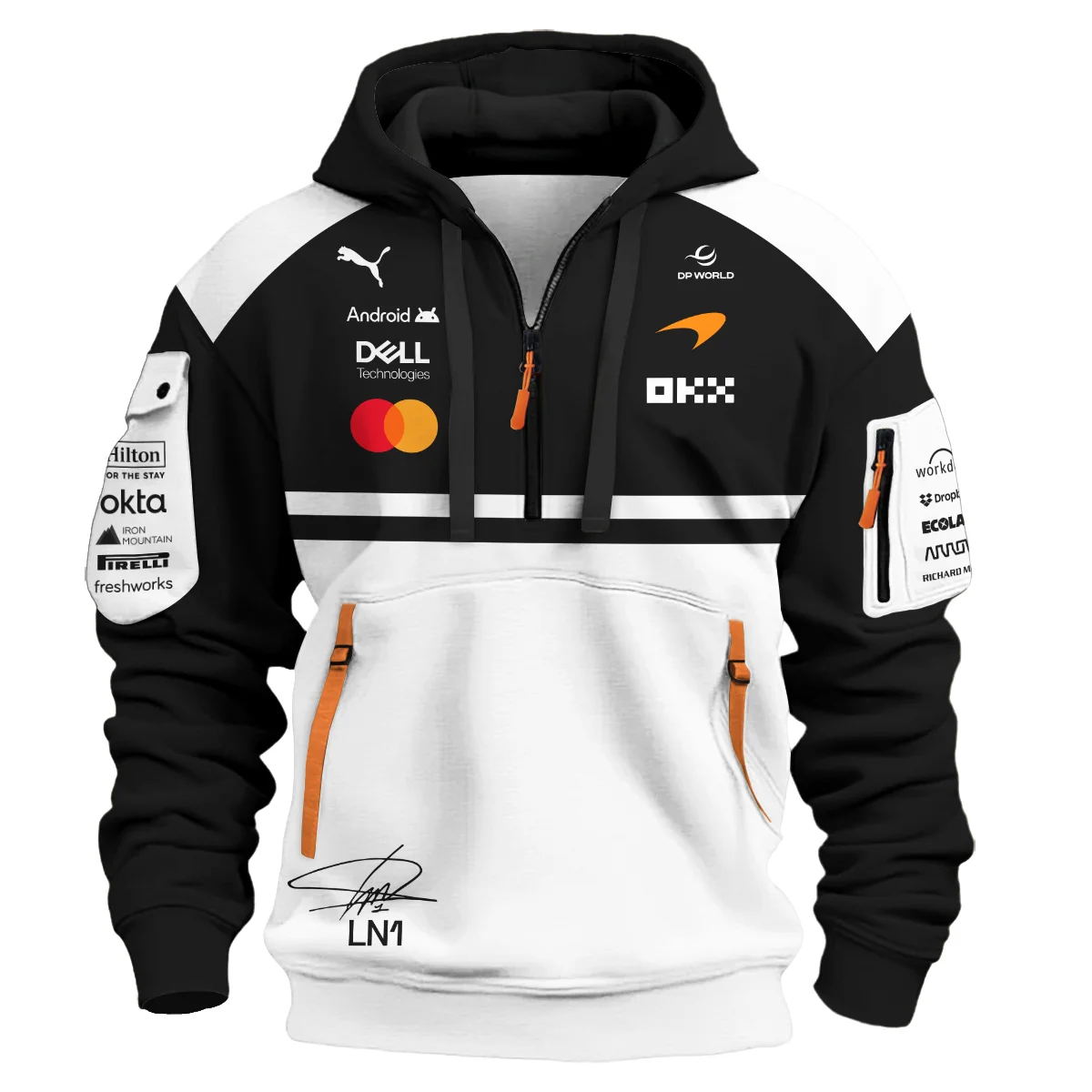 2026 Lando Norris 1 McLaren F1 Teamwear Hoodie Half Zip BLNR25326A2HDF - White - Image 2