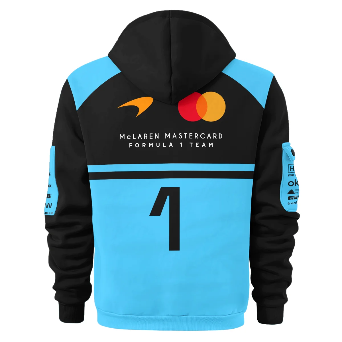 2026 Lando Norris 1 McLaren F1 Teamwear Hoodie Half Zip BLNR25326A3HDF - Cyan - Image 3