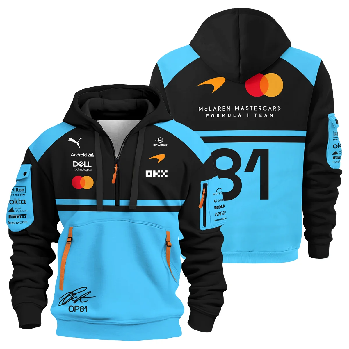 2026 Oscar Piastri 81 McLaren F1 Teamwear Hoodie Half Zip BLOP25326A3HDF - Cyan