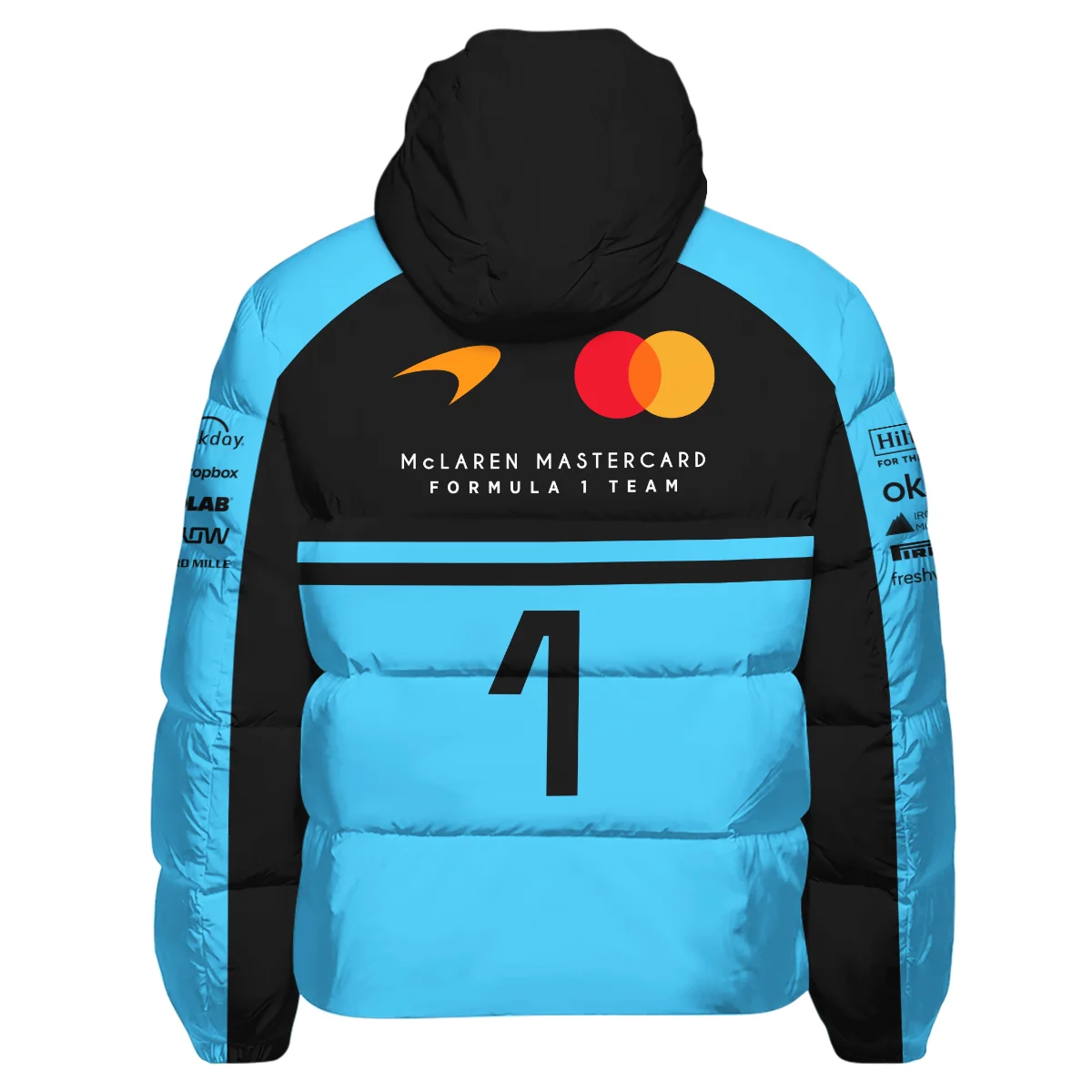 2026 Lando Norris 1 McLaren F1 Teamwear Down & Puffer Jackets BLNR25326A3HCJ - Cyan - Image 3