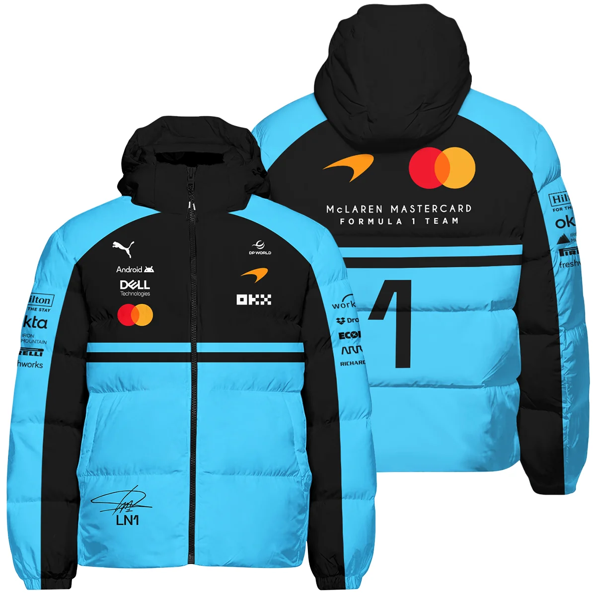 2026 Lando Norris 1 McLaren F1 Teamwear Down & Puffer Jackets BLNR25326A3HCJ - Cyan
