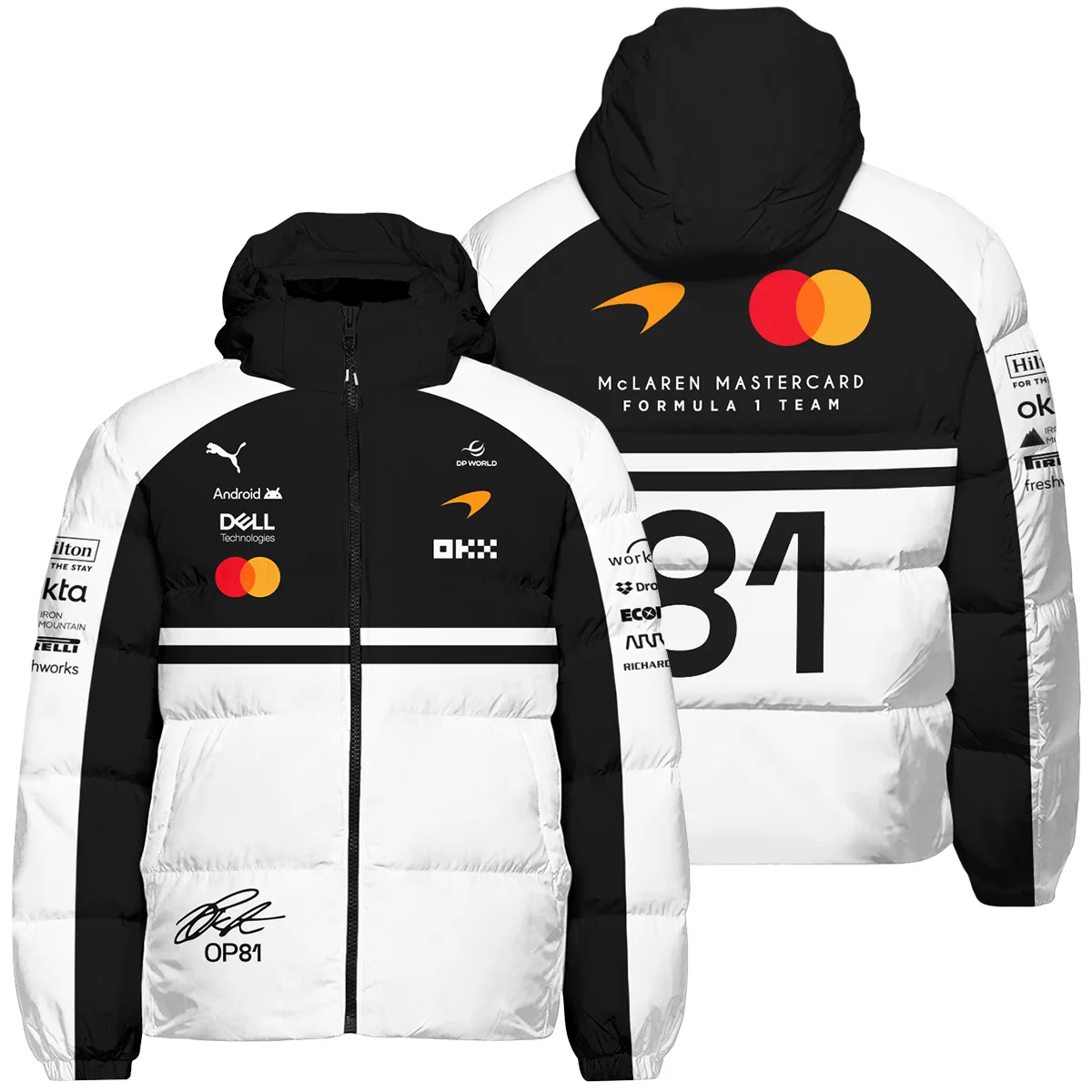 2026 Oscar Piastri 81 McLaren F1 Teamwear Down & Puffer Jackets BLOP25326A2HCJ - White