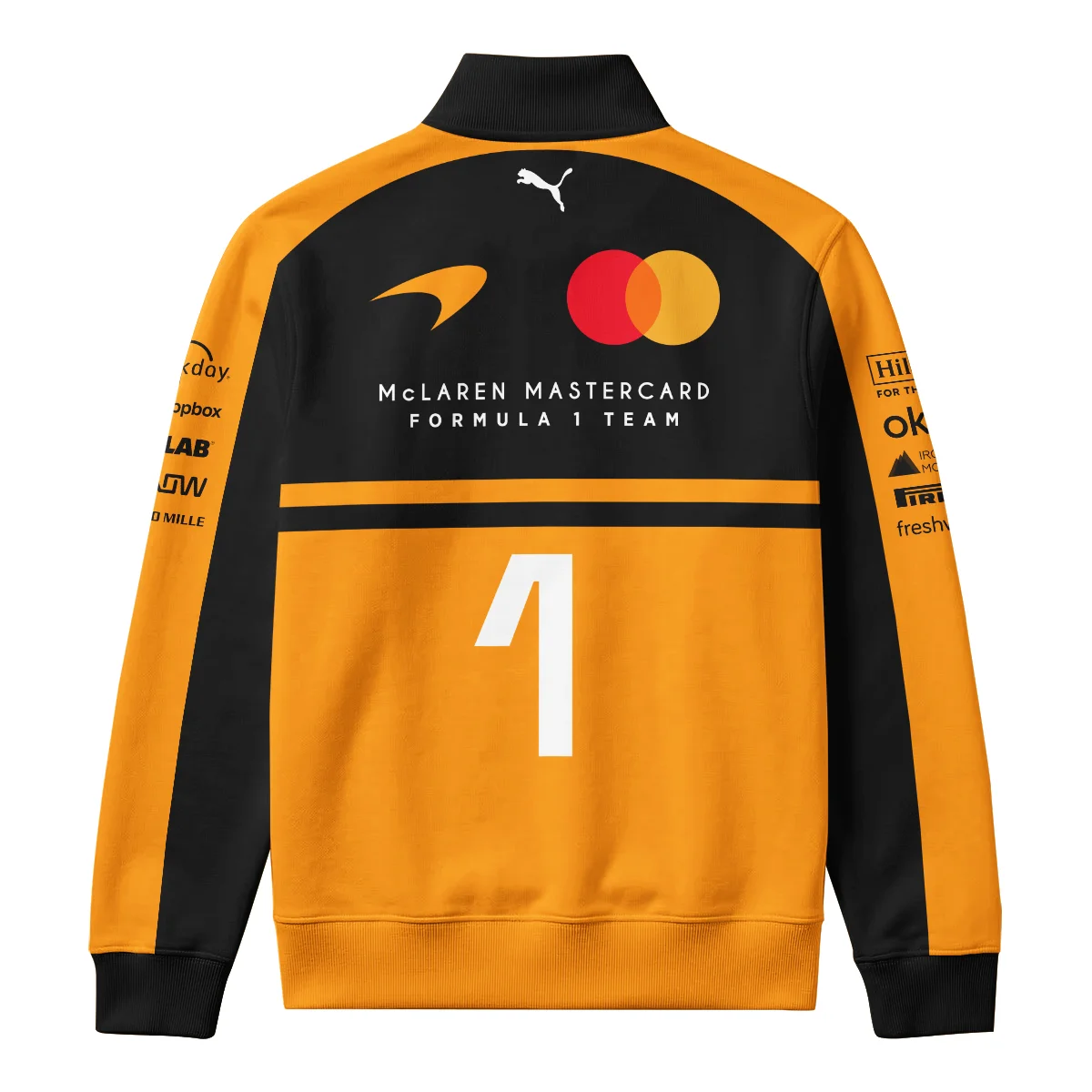 2026 Lando Norris 1 McLaren F1 Teamwear Quarter Zip Sweatshirt BLNR25326A1QZS - Orange - Image 3