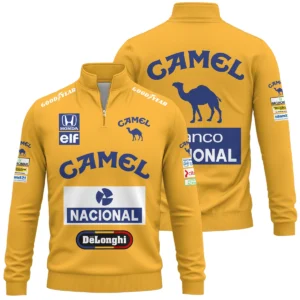 1987 Ayrton Senna Camel Honda Formula 1 Racing Team Quarter-Zip Sweatshirt BL3725A5QZS - Race Day Outfit