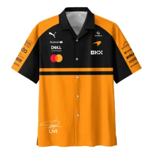 Alternative view of 2026 Lando Norris 1 McLaren F1 Teamwear Hawaiian Shirt BLNR25326A1HW - Orange