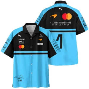 2026 Lando Norris 1 McLaren F1 Teamwear Hawaiian Shirt BLNR25326A3HW - Cyan