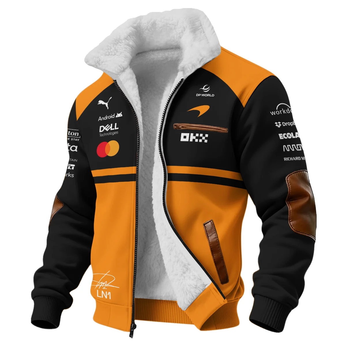 2026 Lando Norris 1 McLaren F1 Teamwear Fleece Jacket BLNR25326A1FJ - Orange - Image 2