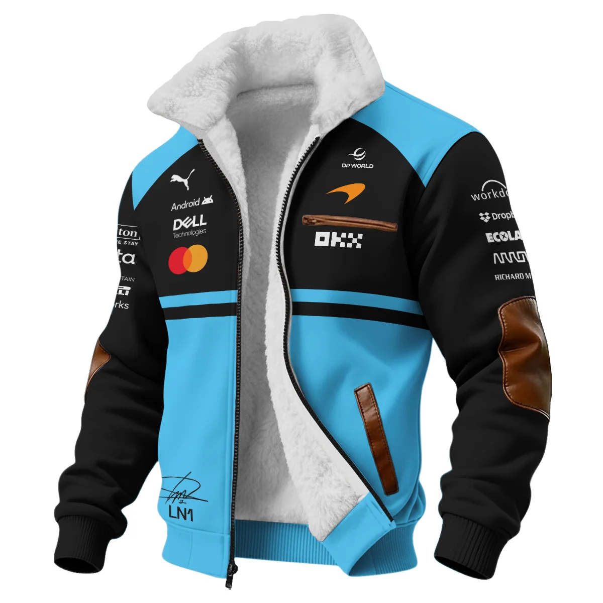 2026 Lando Norris 1 McLaren F1 Teamwear Fleece Jacket BLNR25326A3FJ - Cyan - Image 2