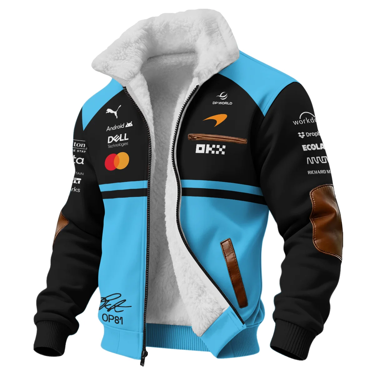2026 Oscar Piastri 81 McLaren F1 Teamwear Fleece Jacket BLOP25326A3FJ - Cyan - Image 2