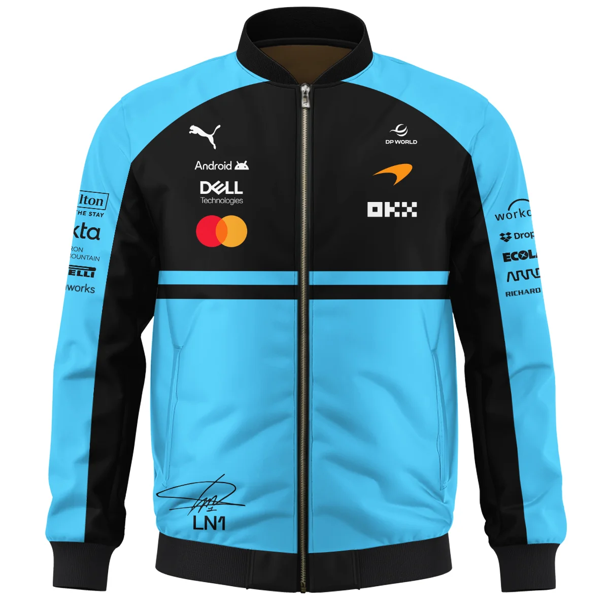 2026 Lando Norris 1 McLaren F1 Teamwear Bomber BLNR25326A3BB - Cyan - Image 2