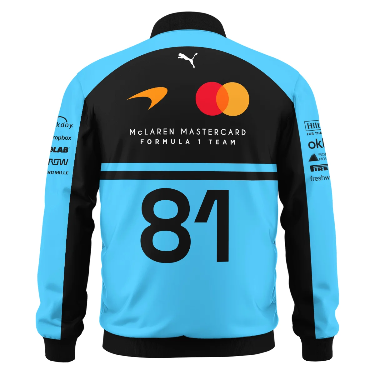 2026 Oscar Piastri 81 McLaren F1 Teamwear Bomber BLOP25326A3BB - Cyan - Image 3